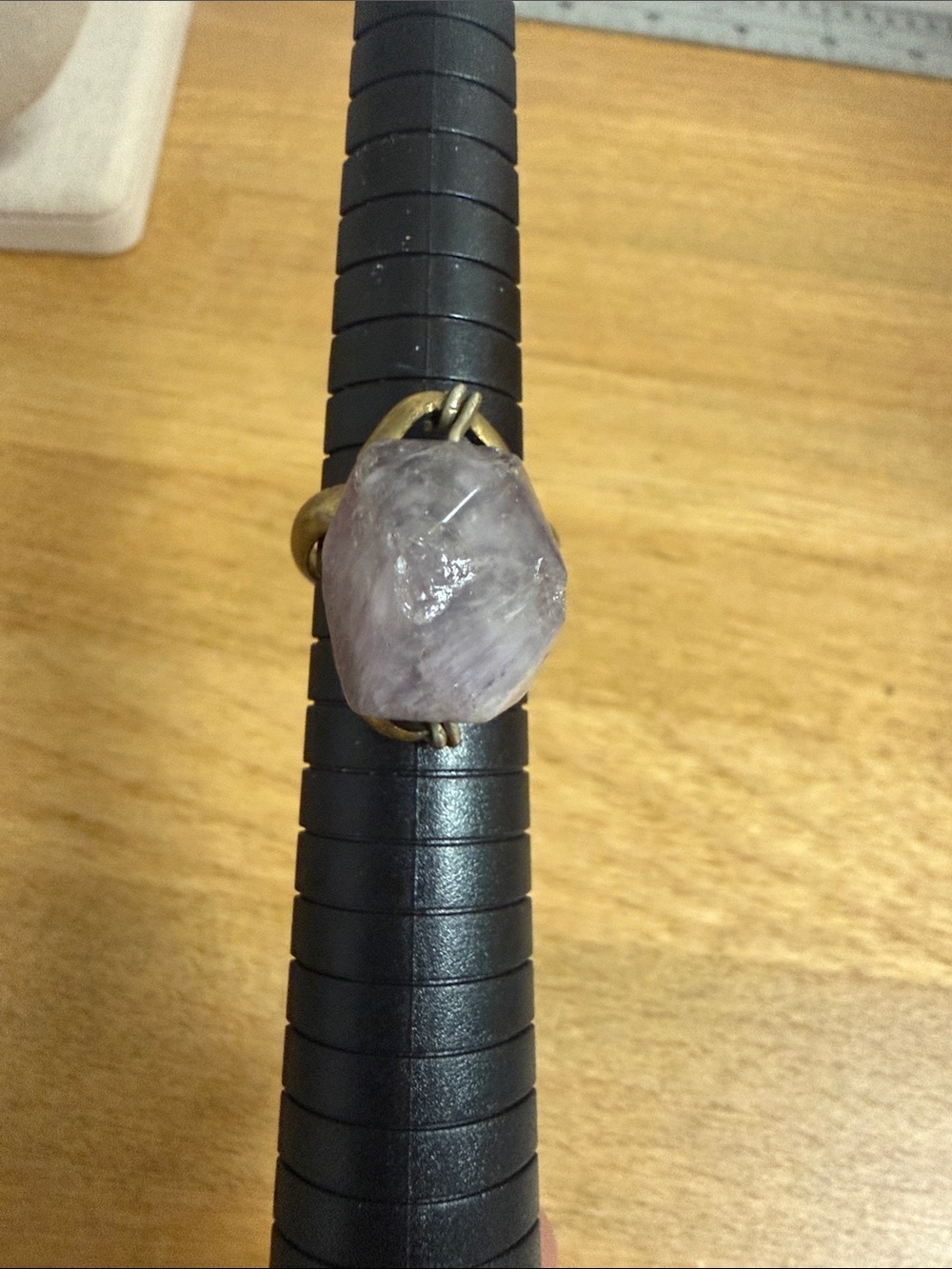 Purple stone amethyst large cocktail signet ring gold wire band